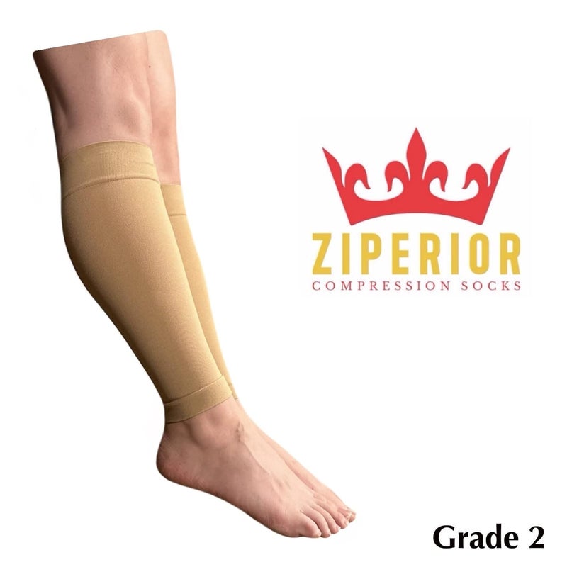 Ziperior Inside Leg 20-30 mmHg Compression Shin Calf No Foot Zipper Sleeves (Nude, Large-X-Large) - Image 3